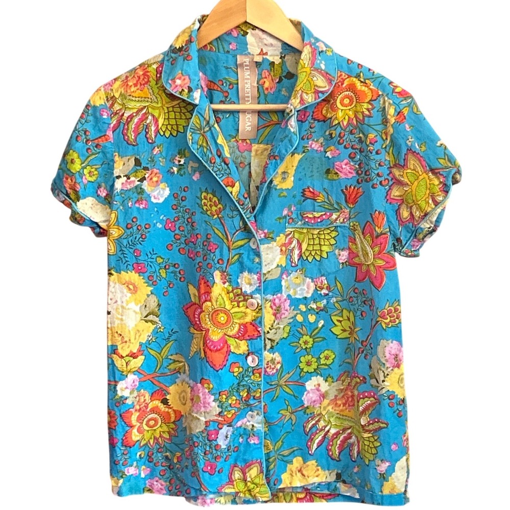 Tropical Plum Pretty Sugar Pajama Top Floral Botanical Boho Coastal Loungewear